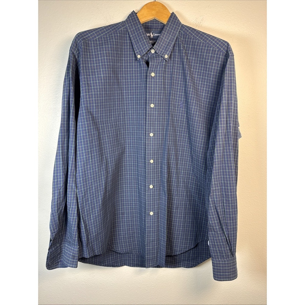 Ralph Lauren Shirt‎ Adult Large Blue Marlowe Check Long Sleeve Button Up Mens